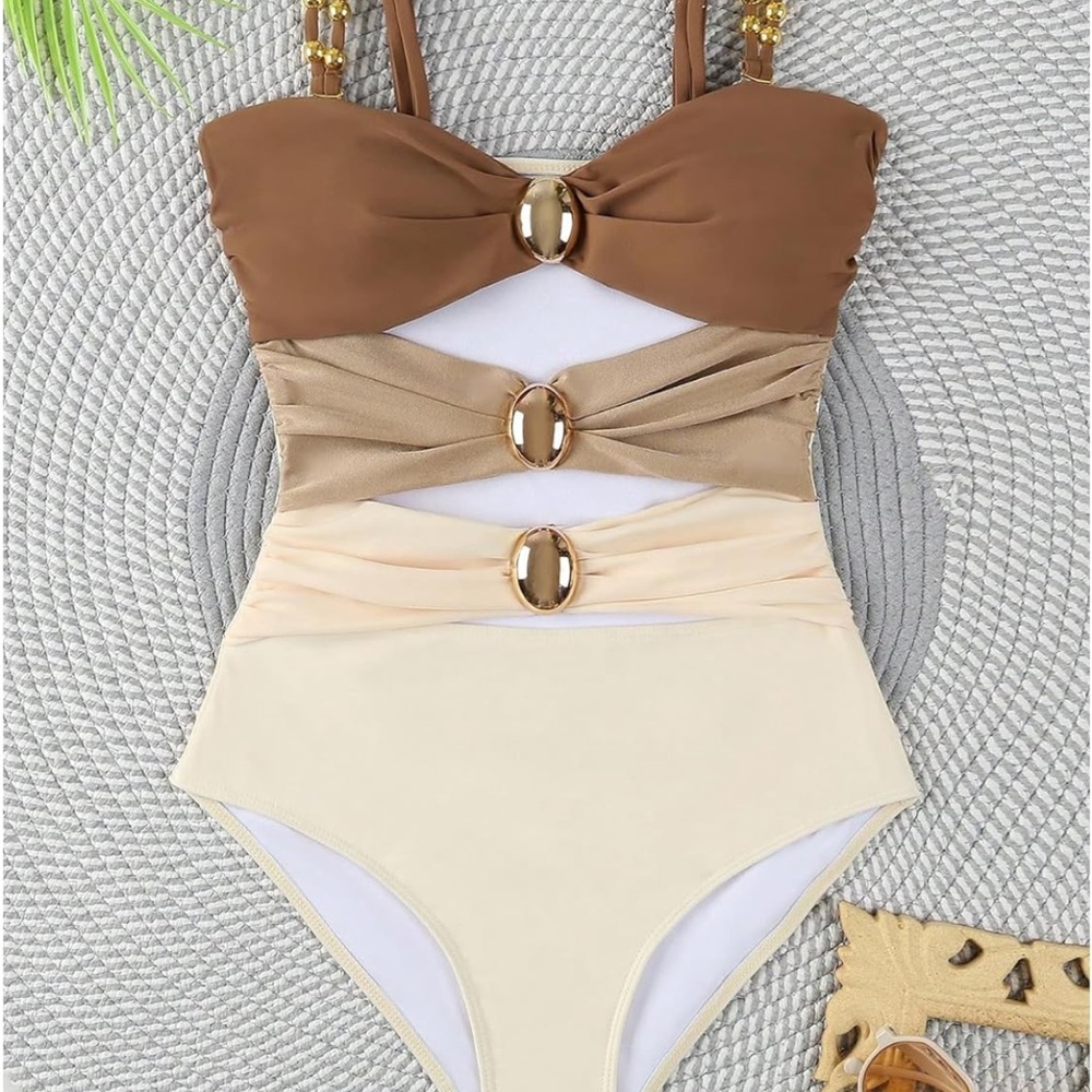 Stylish Kids One Piece Swimsuit - Brown, Tan, Cream